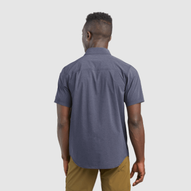 アウトドア メンズ ウェイステーション 半袖シャツ 紺杢