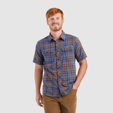 アウトドア メンズ ワンダラー S/s シャツ クラシック ブルー チェック柄