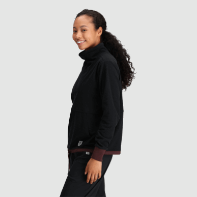 アウトドア レディース トレイル ミックス クォーター ジップ プルオーバー ブラック/エルク